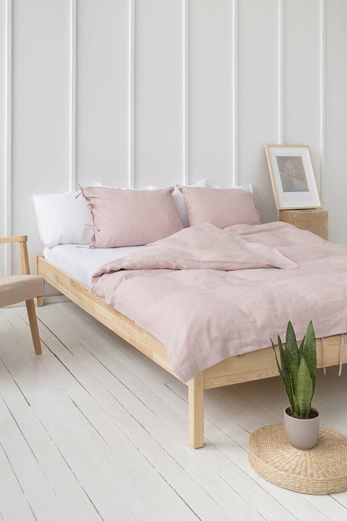 Pale Pink linen bedding set with ties