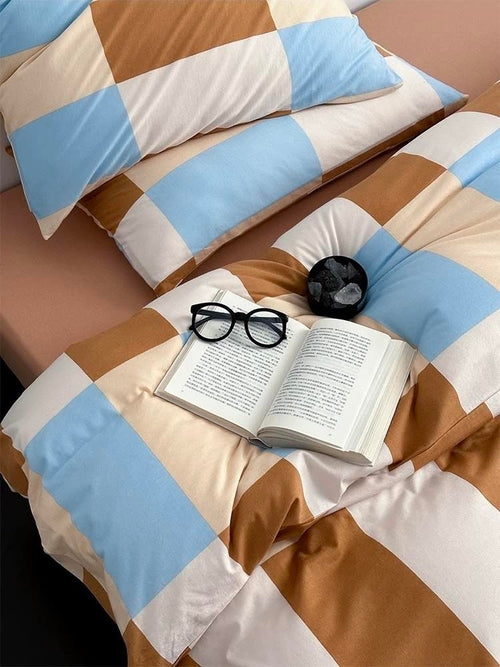 Dopamine Checker Queen Duvet Cover Set With Pillowcases & Fitted Sheet