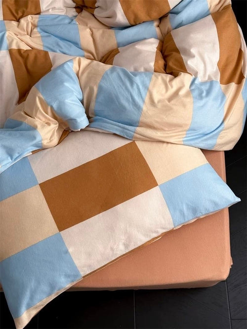 Dopamine Checker Queen Duvet Cover Set With Pillowcases & Fitted Sheet