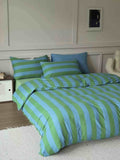 Dopamine Stripe Cotton Queen Size Duvet Cover Set With Pillowcases &