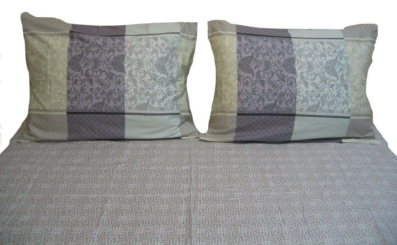 DaDa Bedding Jacquard Grey Floral Paisley Fitted Sheet & Pillow Cases Set (FTS8222)